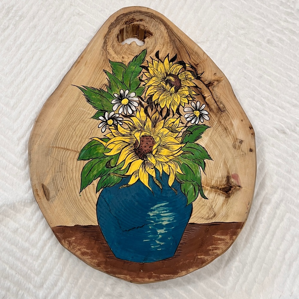 Sunflower Wood Burned Hand‎ Made Wall Decor unique - Picture 2 of 10